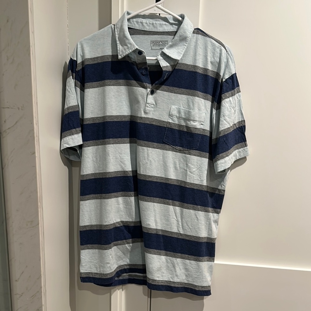 Patagonia Blue and Gray Striped Polo Shirt Size L Casual